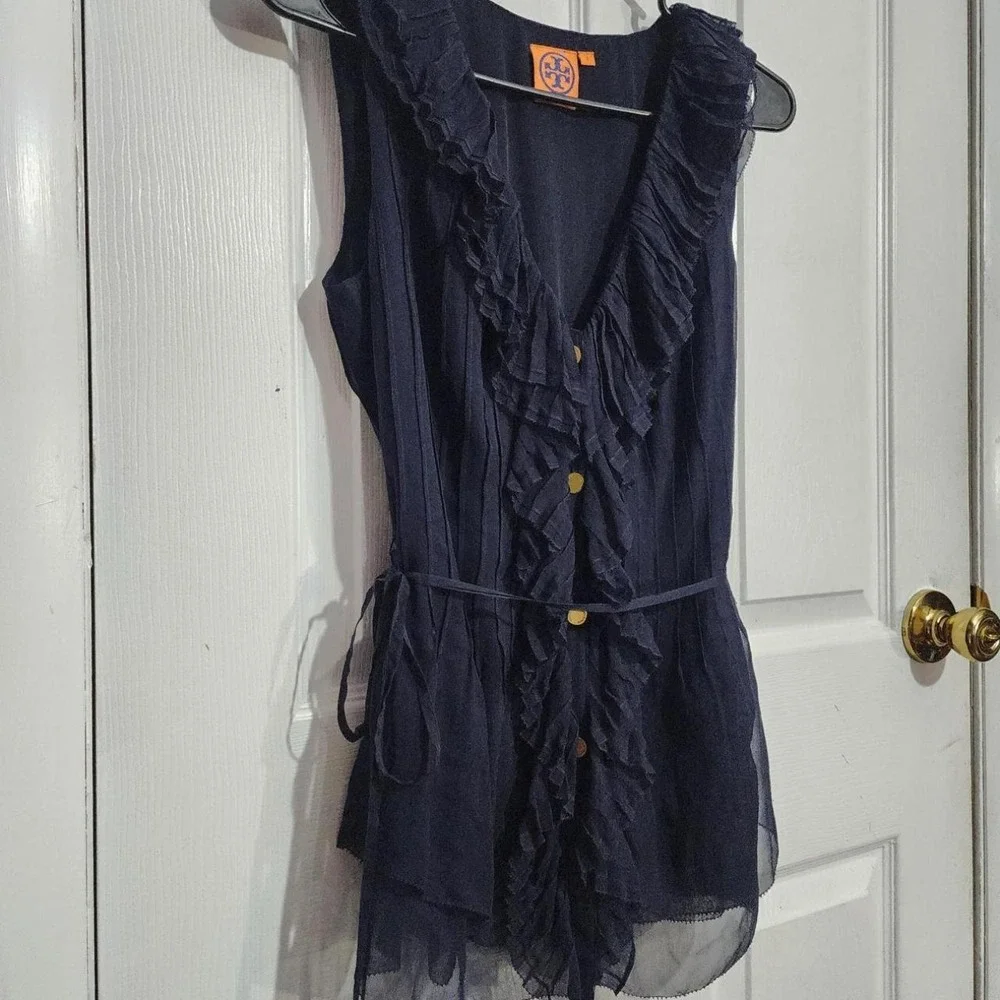 Vintage Blue Silk Ruffle Blouse